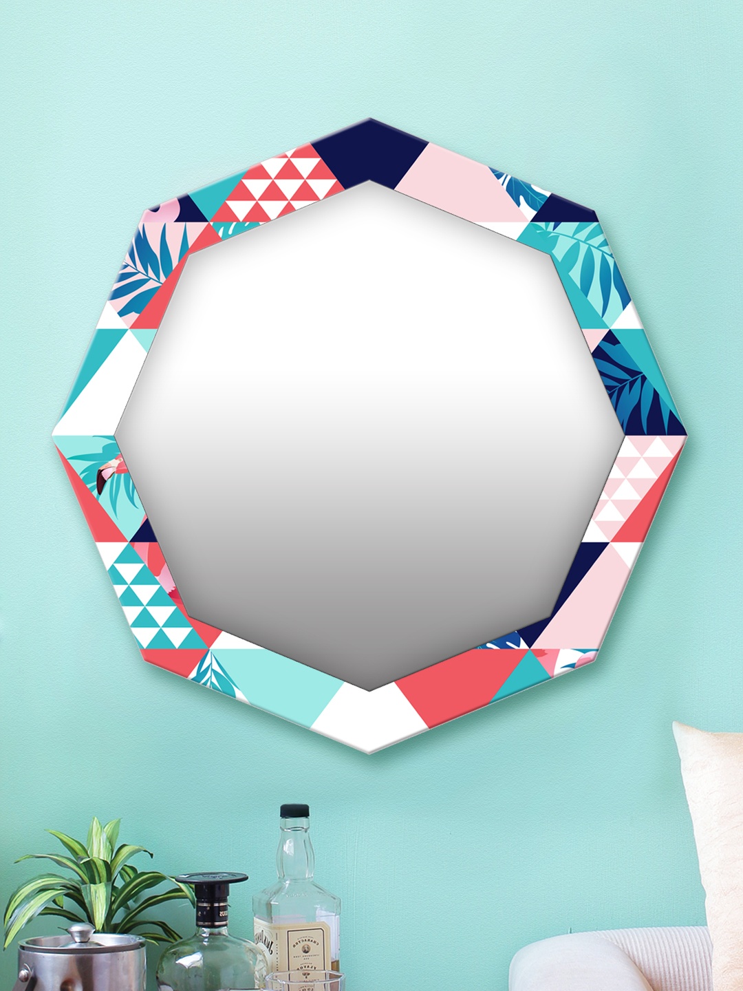 

999Store Multicoloured Printed MDF Wall Mirror, Multi