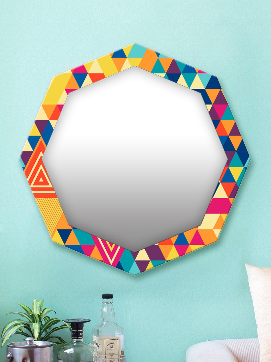 

999Store Multicoloured Printed MDF Wall Mirror, Multi