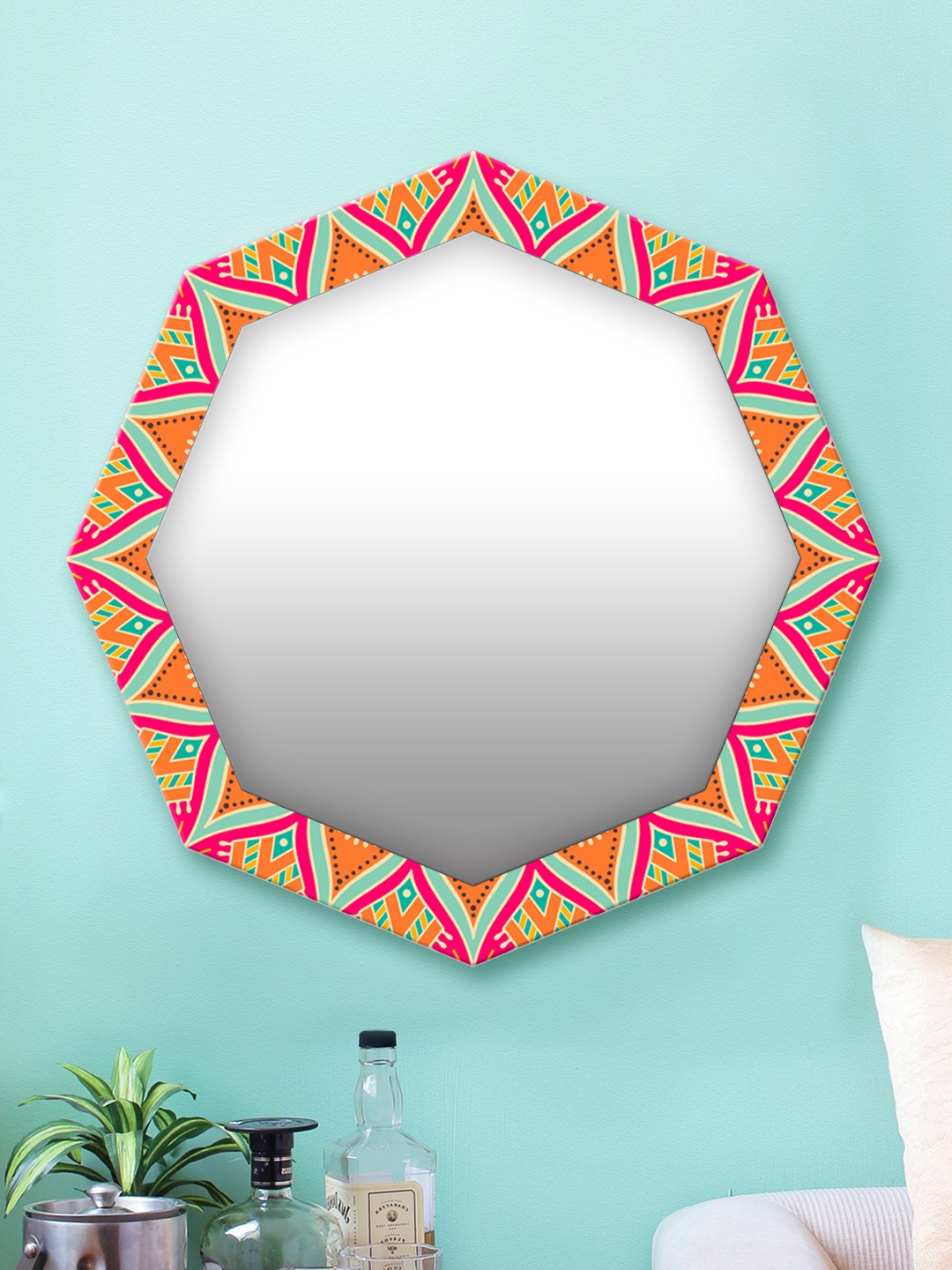 

999Store Multicoloured Printed MDF Wall Mirror, Multi