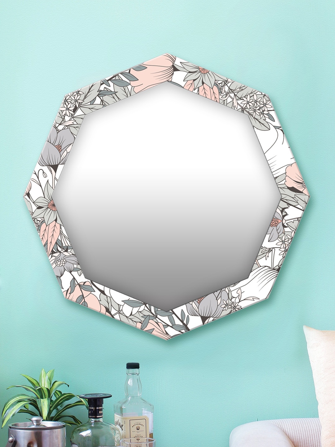 

999Store Grey & White Printed MDF Wall Mirror
