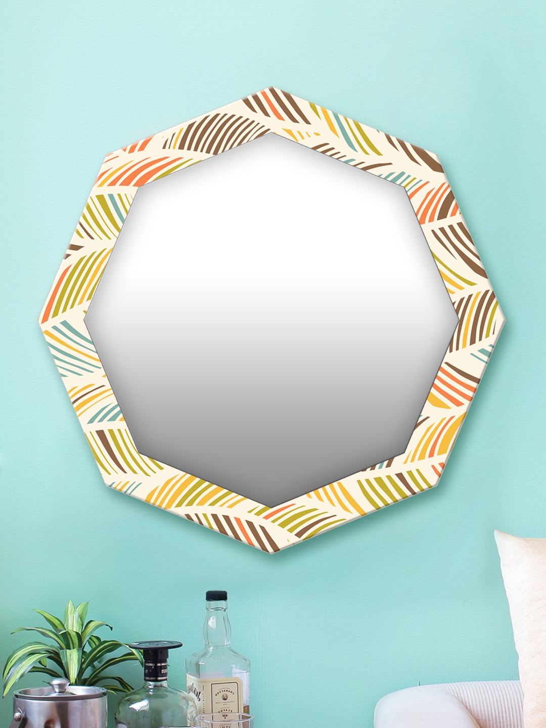 

999Store White & Multicoloured Printed MDF Wall Mirror