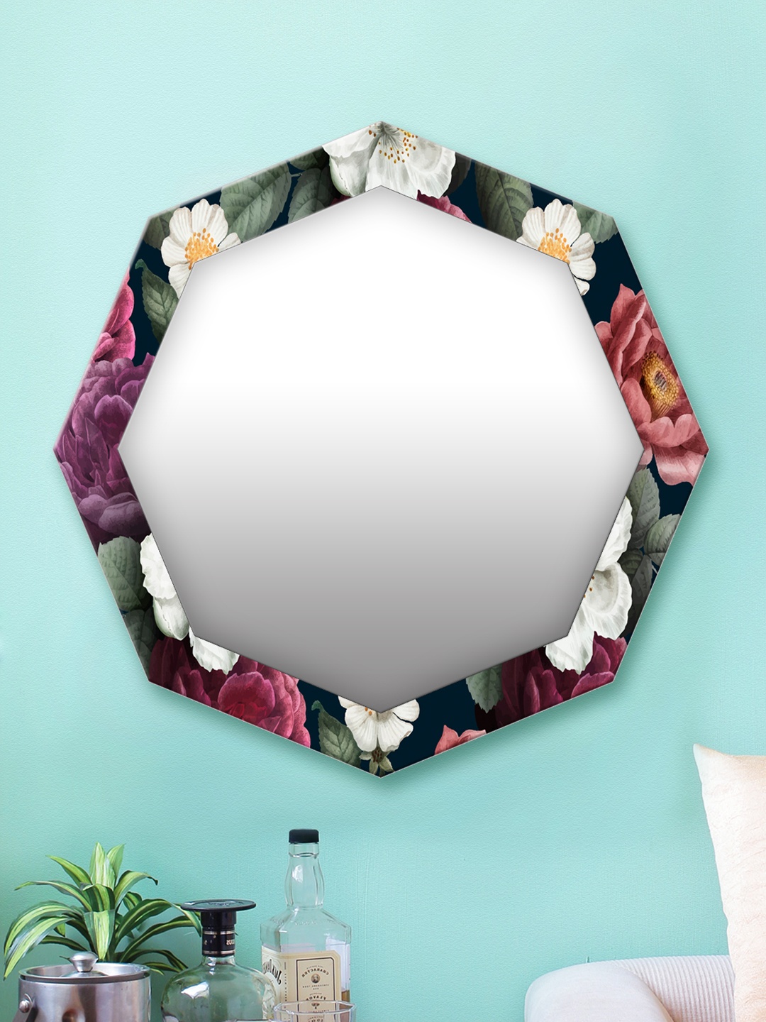 

999Store Multicoloured Printed MDF Wall Mirror, Multi