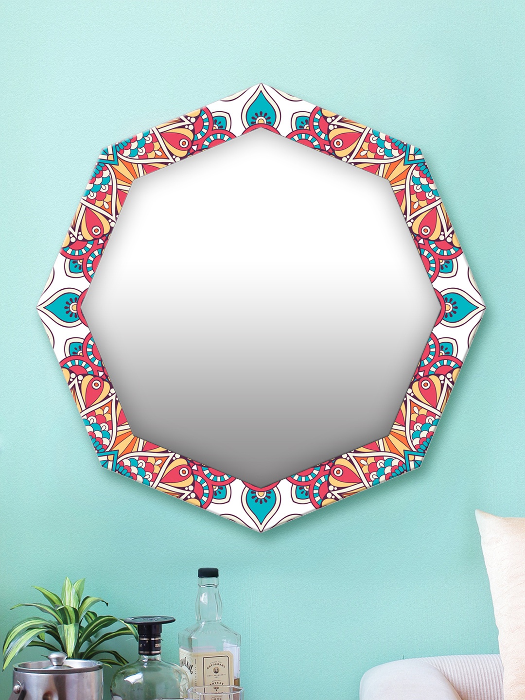 

999Store Multicoloured Printed MDF Wall Mirror, Multi