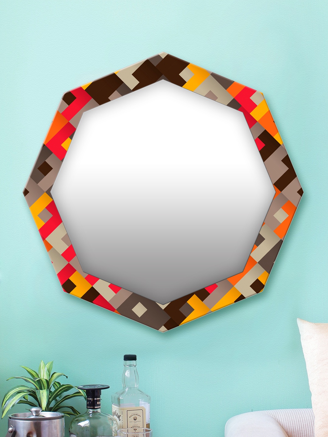 

999Store Multicoloured Printed MDF Wall Mirror, Multi