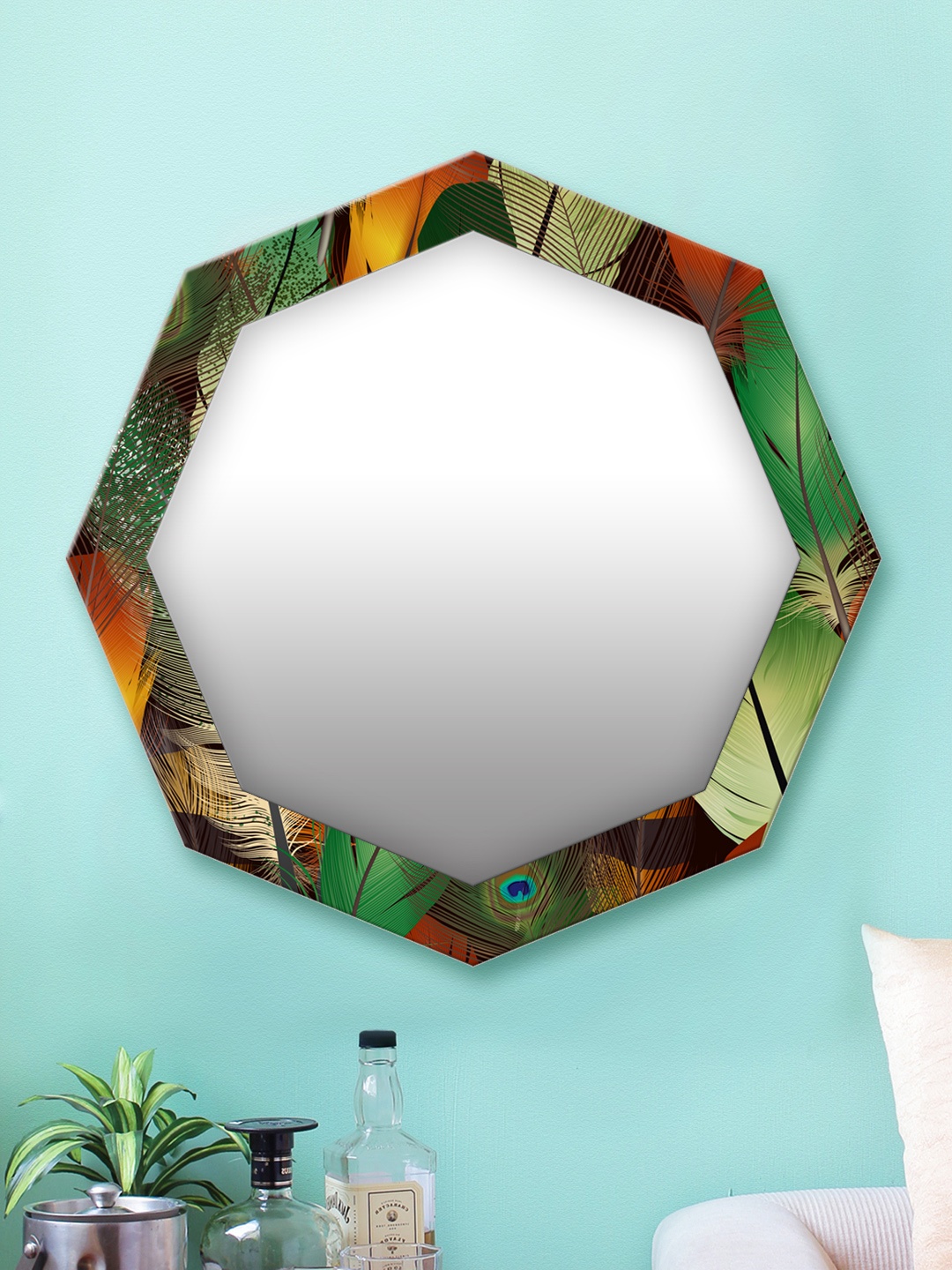 

999Store Multicoloured Printed MDF Wall Mirror, Multi