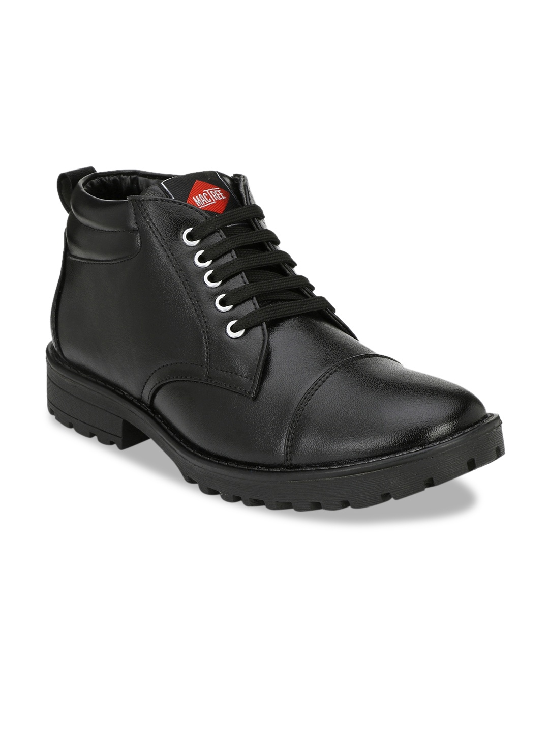 

Mactree Men Black Solid Synthetic Leather Mid-Top Flat Boots