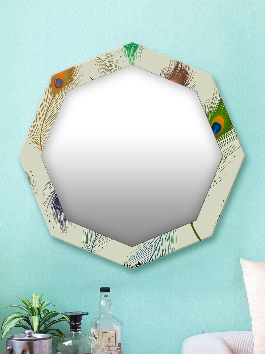 

999Store Multicoloured Printed MDF Wall Mirror, Multi
