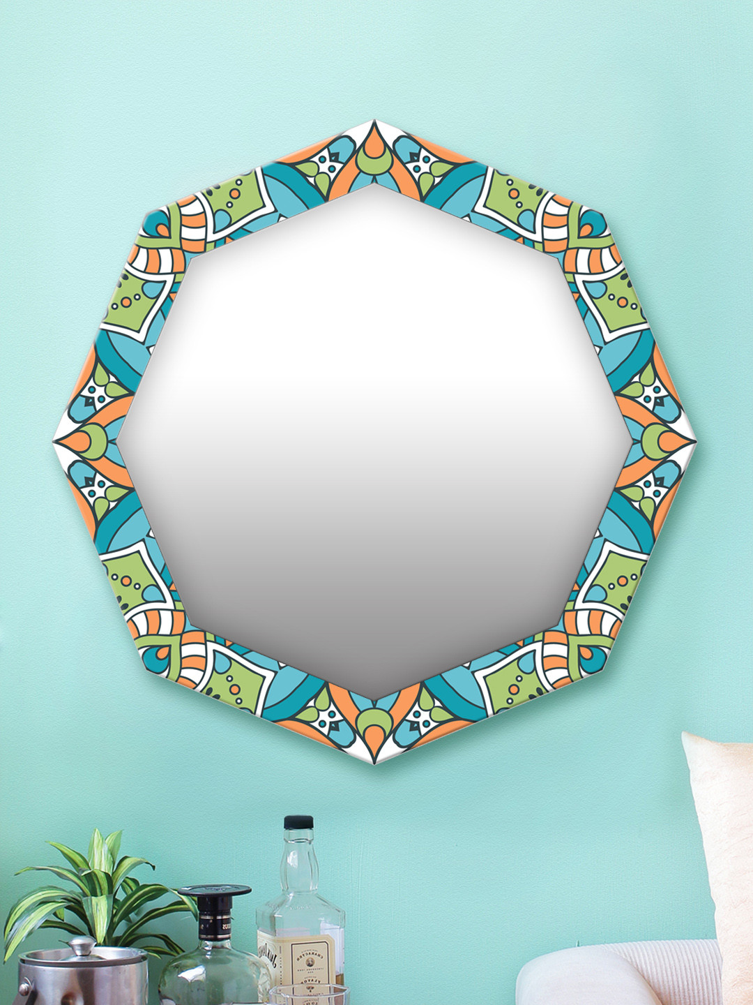 

999Store Multicoloured Printed MDF Wall Mirror, Multi