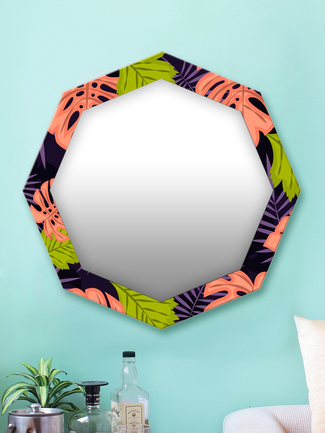 

999Store Multicoloured Printed MDF Wall Mirror, Multi