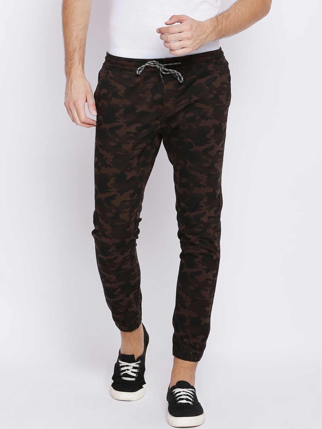 Basics Men Brown Tapered Fit Camouflage Print Joggers