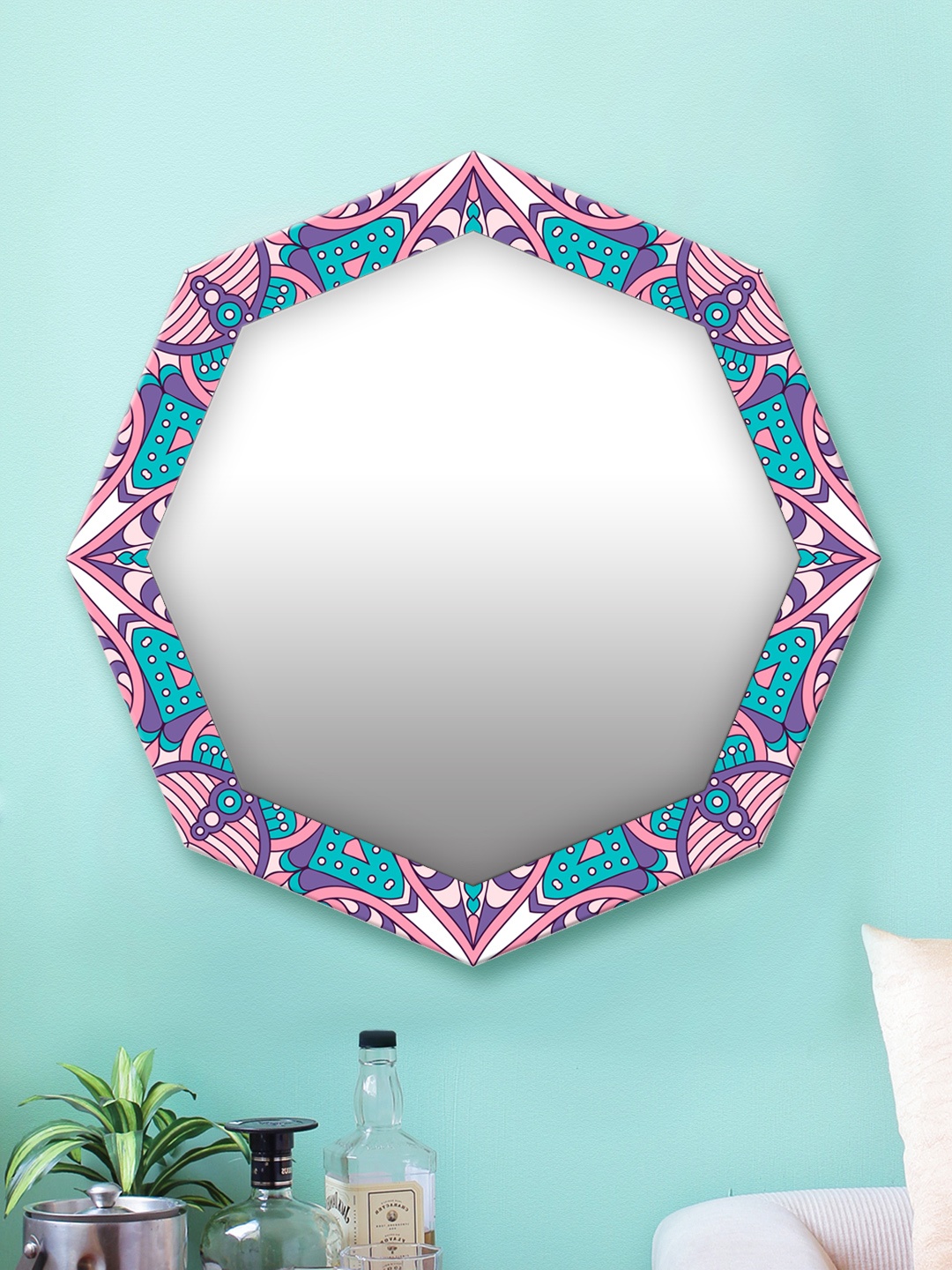 

999Store Pink & Blue Printed MDF Wall Mirror