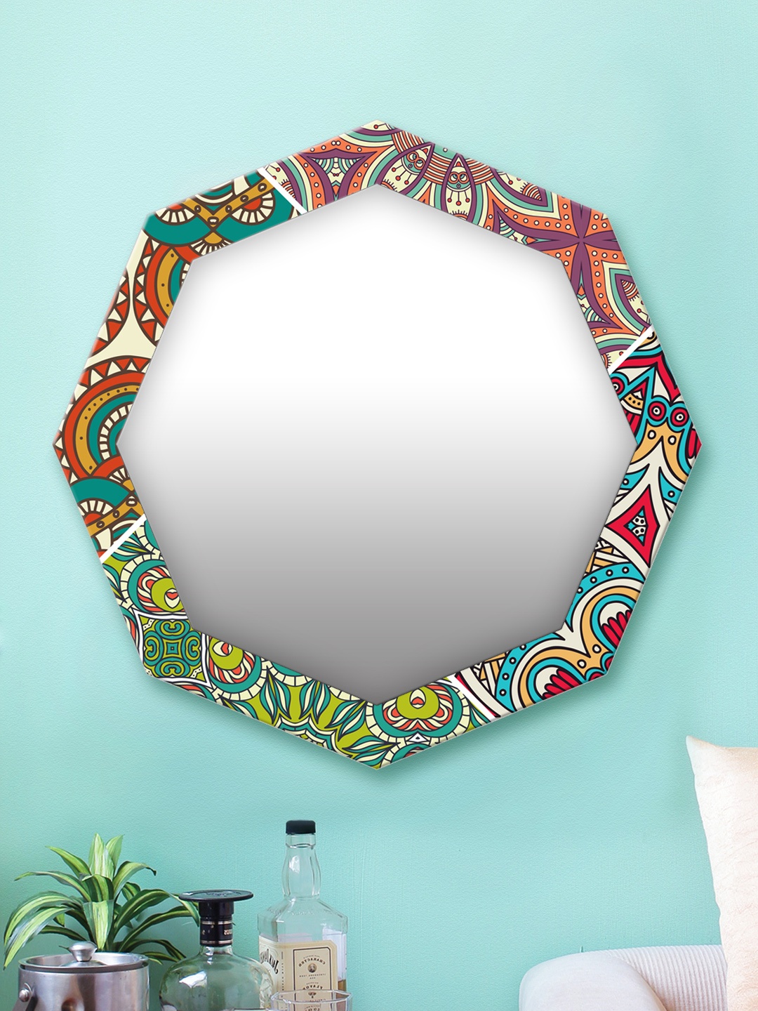 

999Store Multicoloured Printed MDF Wall Mirror, Multi