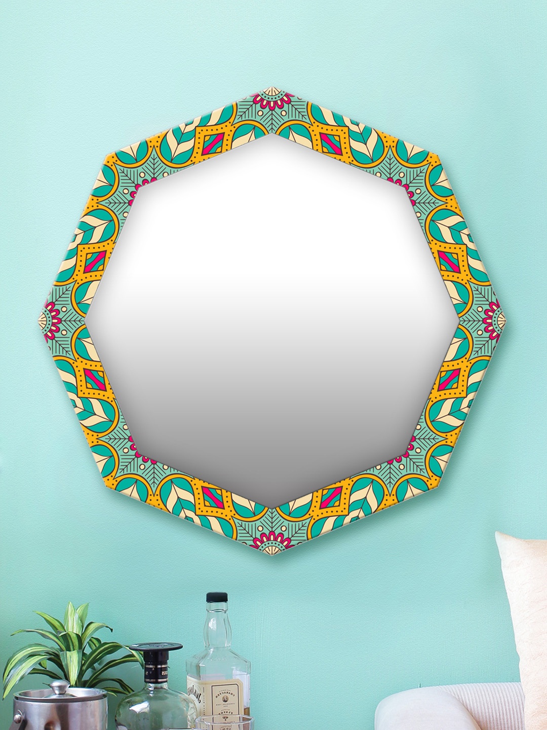

999Store Multicoloured Printed MDF Wall Mirror, Multi