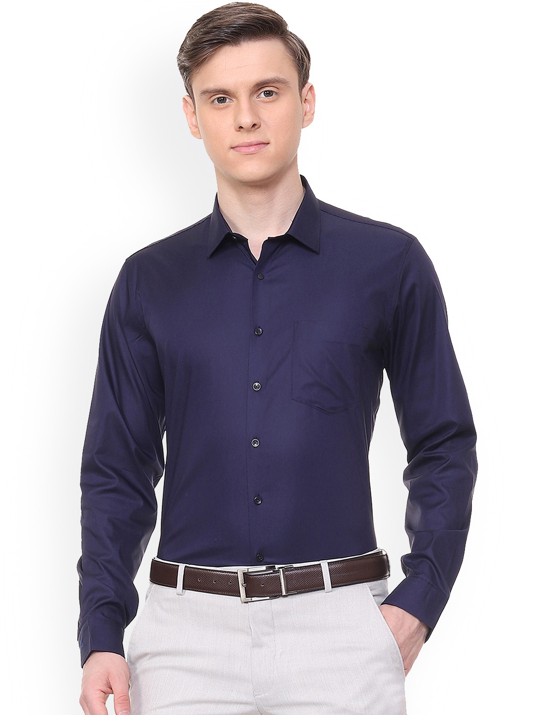 

Van Heusen Men Navy Blue Slim Fit Solid Formal Shirt
