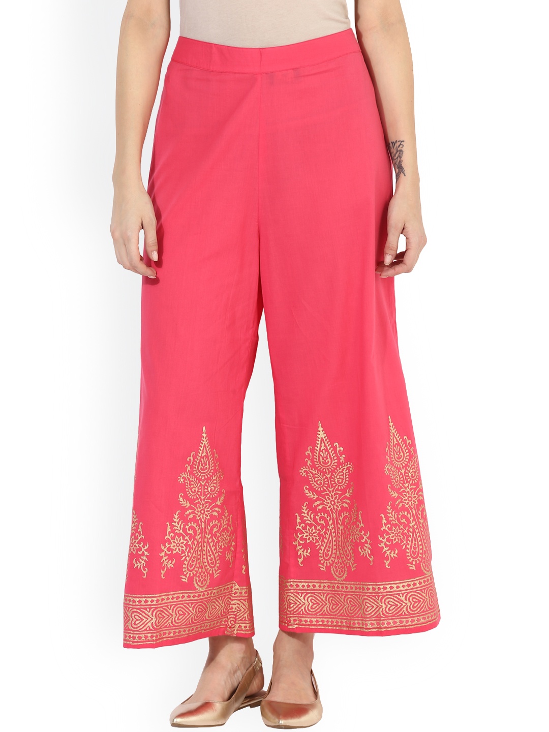 

MBE Women Pink Printed Straight Palazzos
