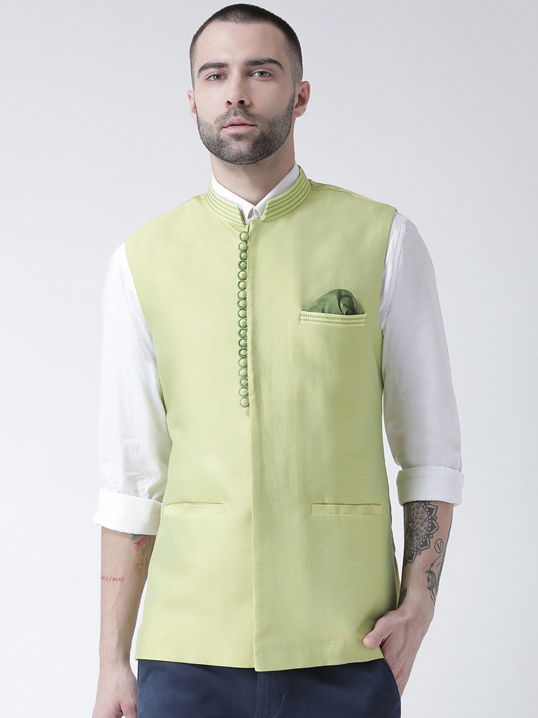 

KISAH Men Lime Green Solid Nehru Jacket