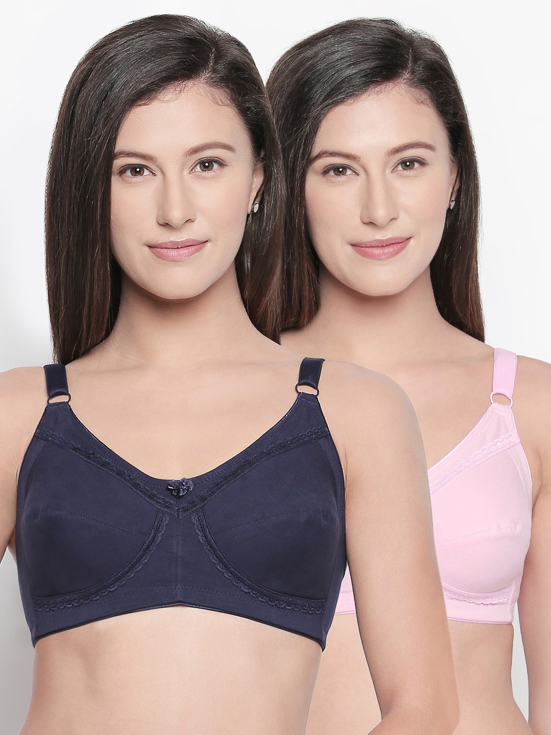 

Bodycare Pack of 2 Blue & Pink Solid Non-Wired Non Padded Everyday Bra E5584BLPI