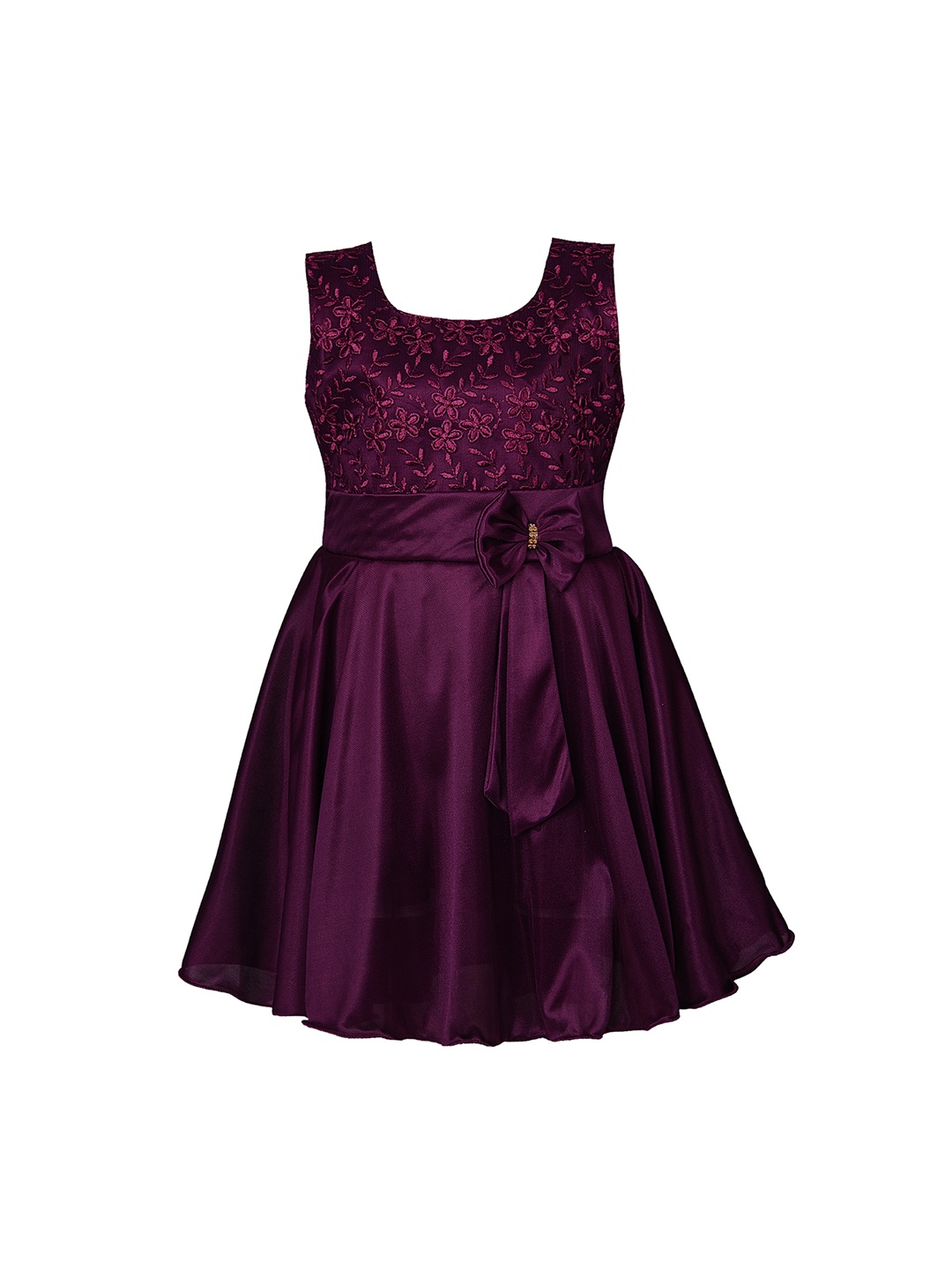 

Wish Karo Girls Burgundy Embroidered Fit and Flare Dress