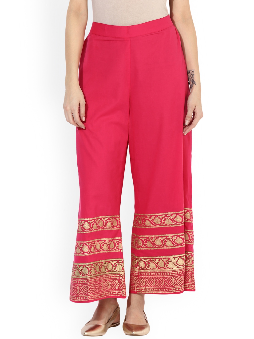 

MBE Women Magenta Printed Straight Palazzos