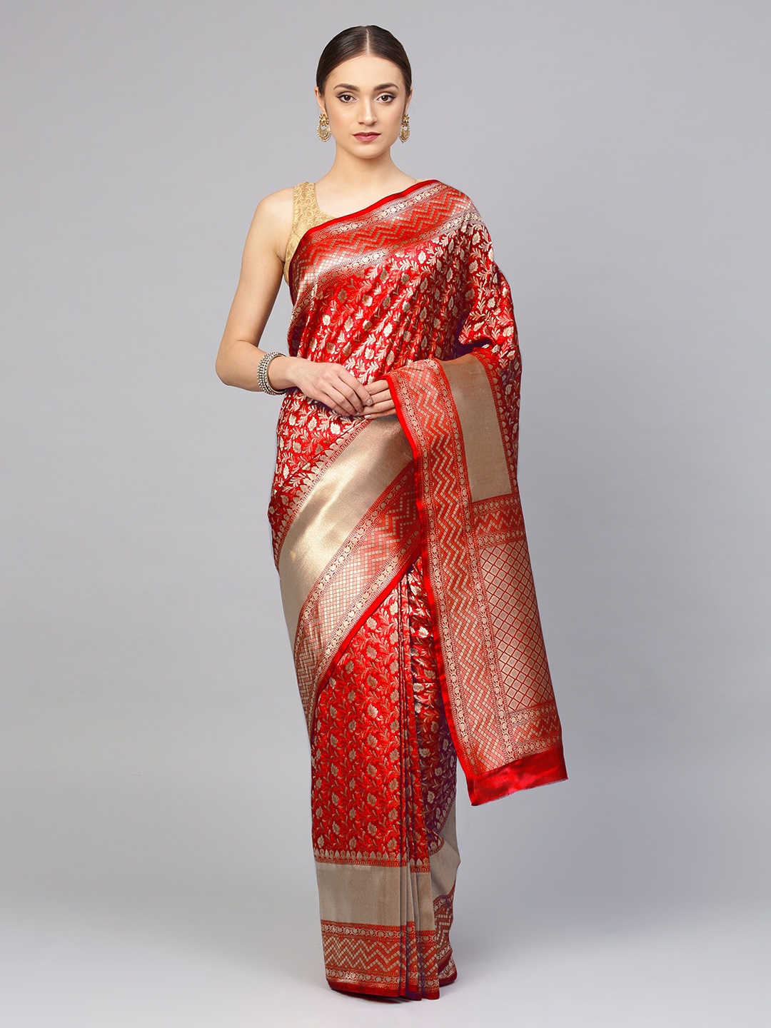 

Chhabra 555 Red & Gold-Toned Art Silk Woven Design Banarasi Saree