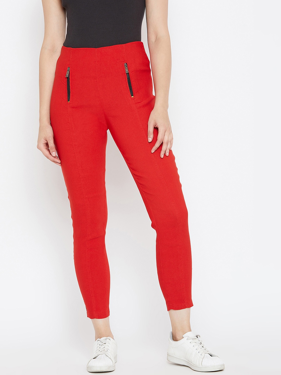 

Bitterlime Women Red Solid Treggings