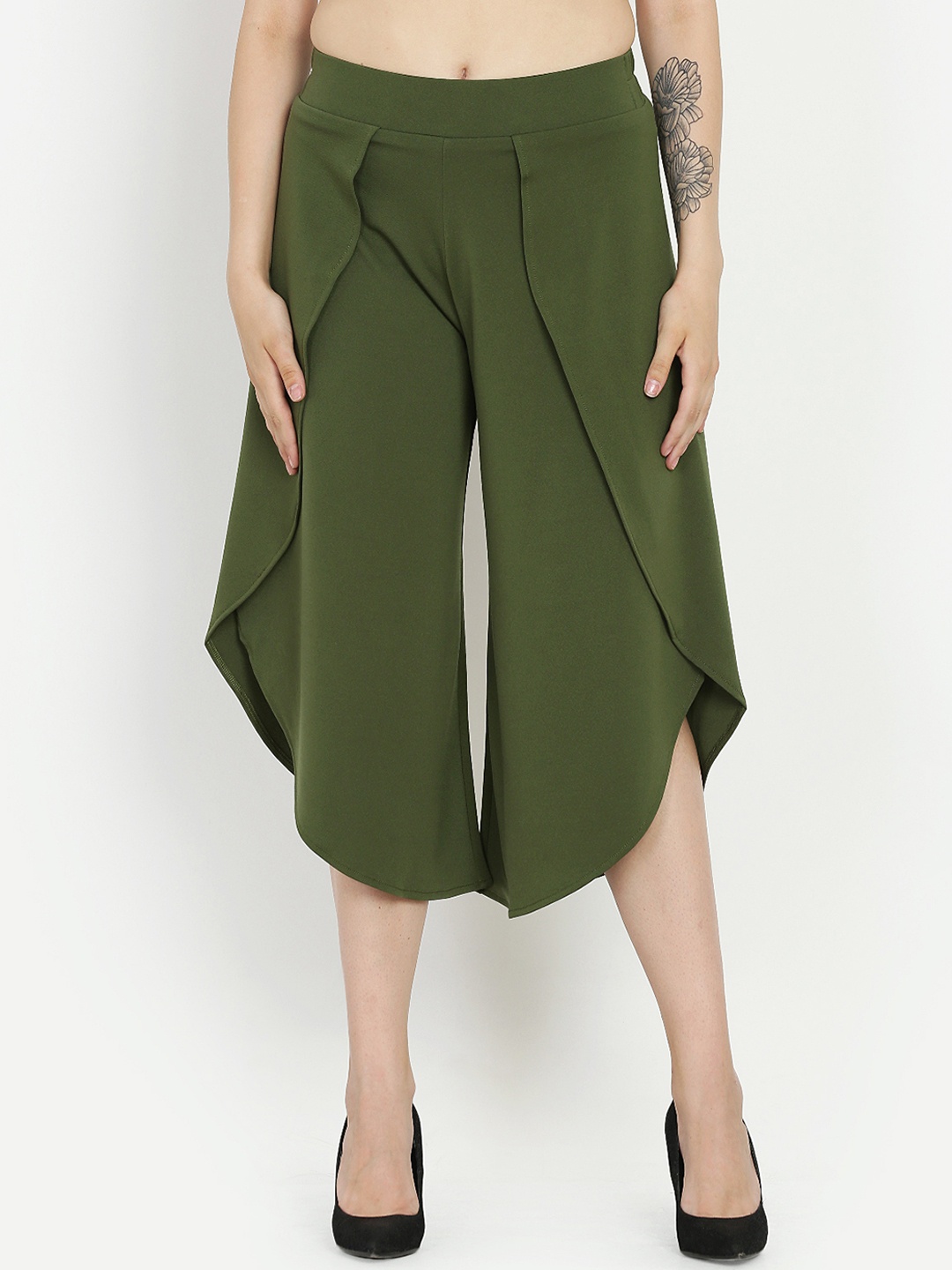 Westwood Women Olive Green Relaxed Loose Fit Solid Culottes