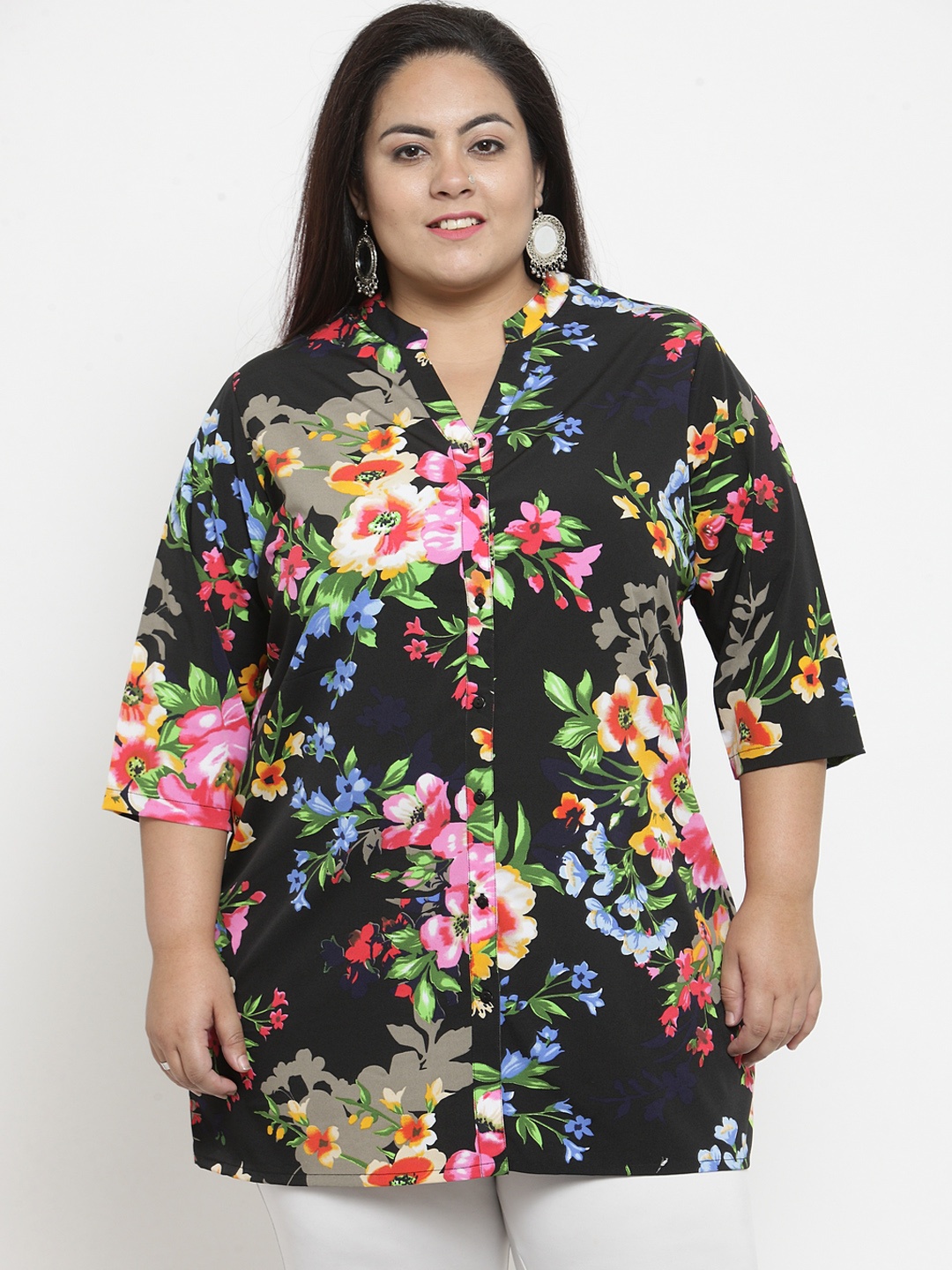 

plusS Black Floral Printed Tunic