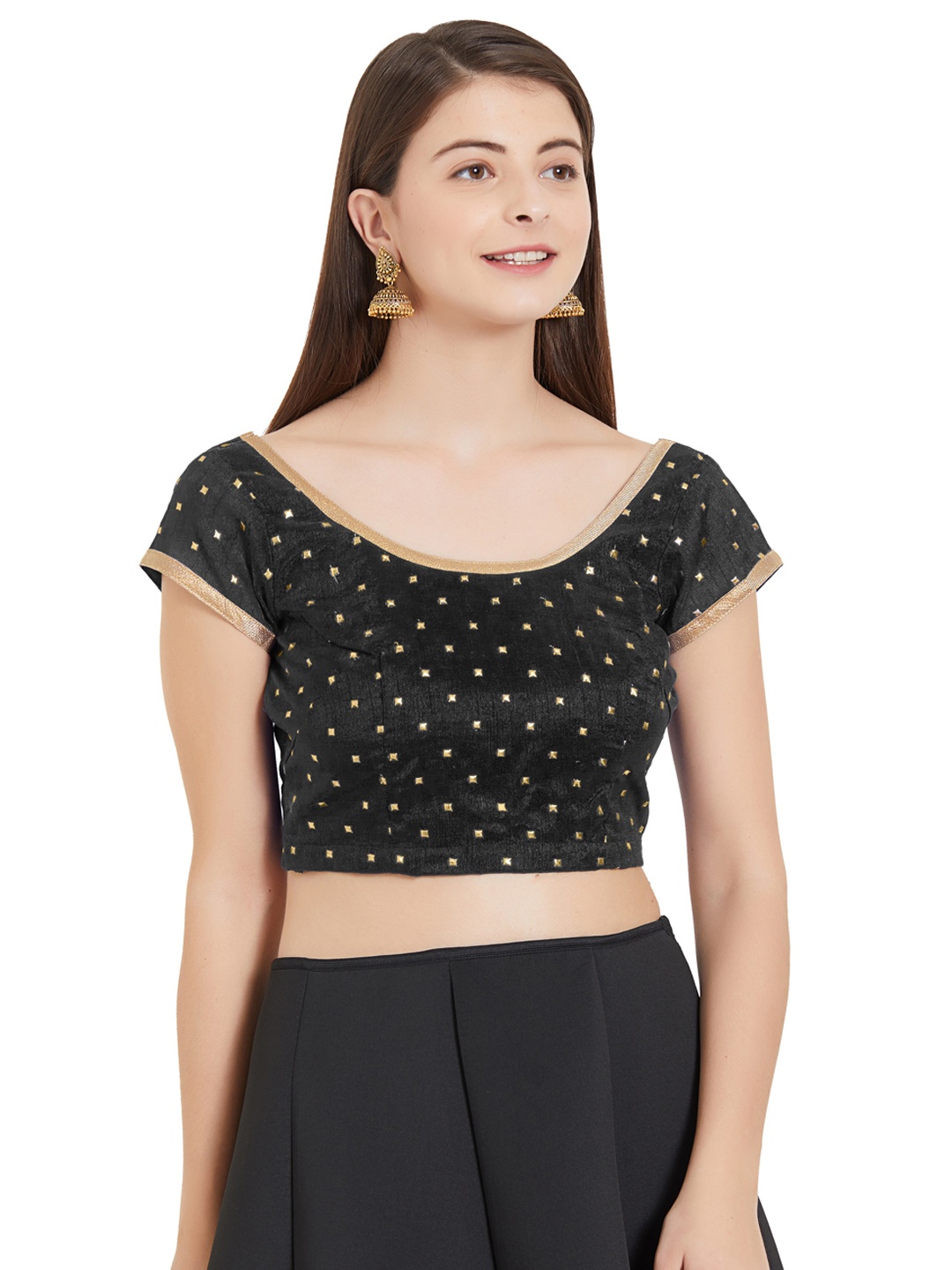 

MIRCHI FASHION Women Black Foil Print Saree Blouse