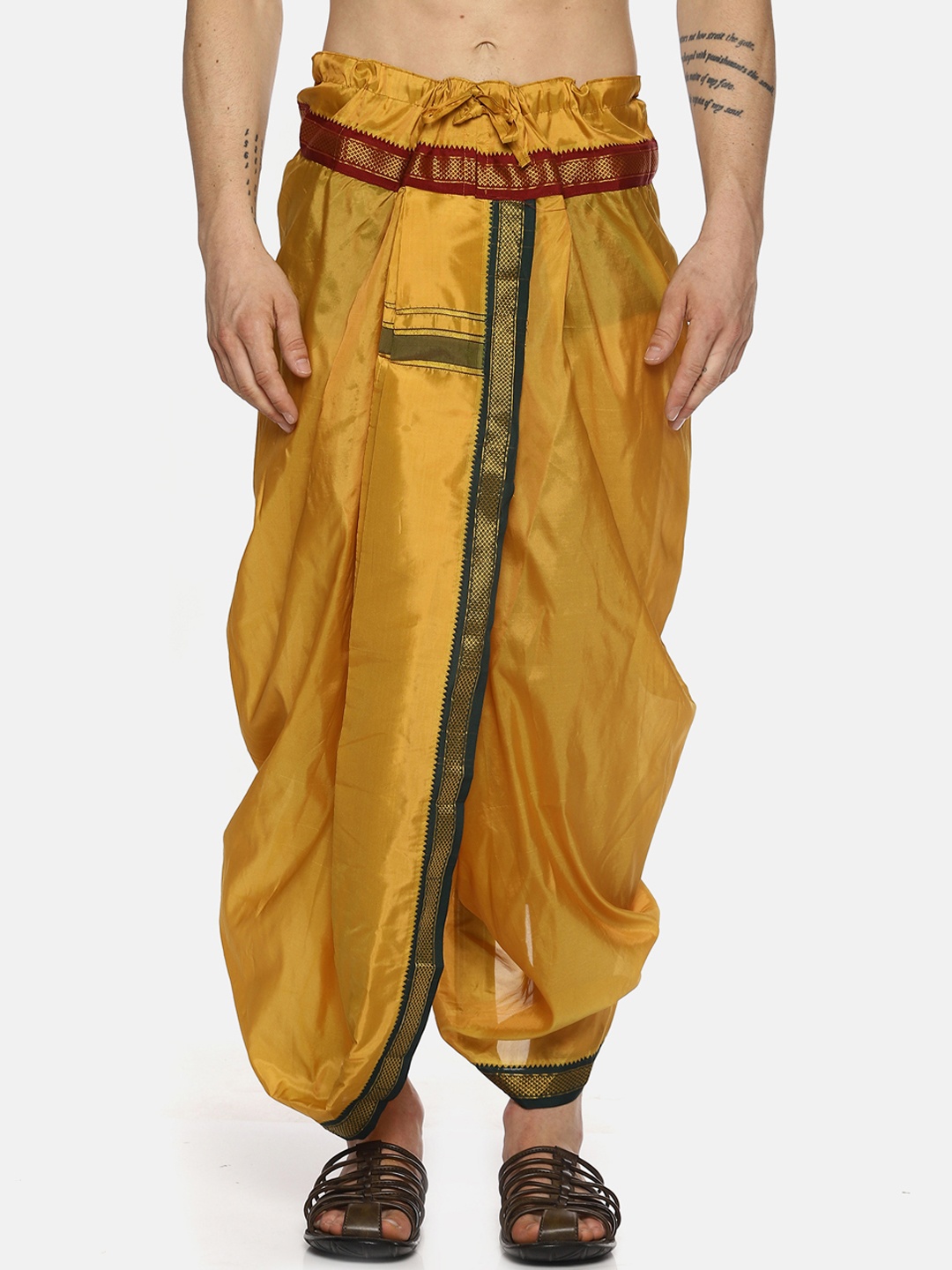 

Sethukrishna Men Mustard Yellow Solid Readymade Dhoti Pants