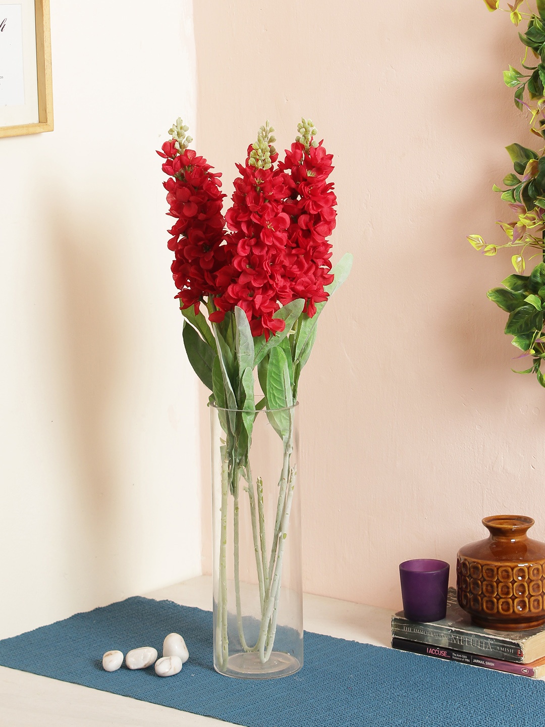 

Fourwalls Set of 4 Red & Green Artificial Single Stock Flower Stems