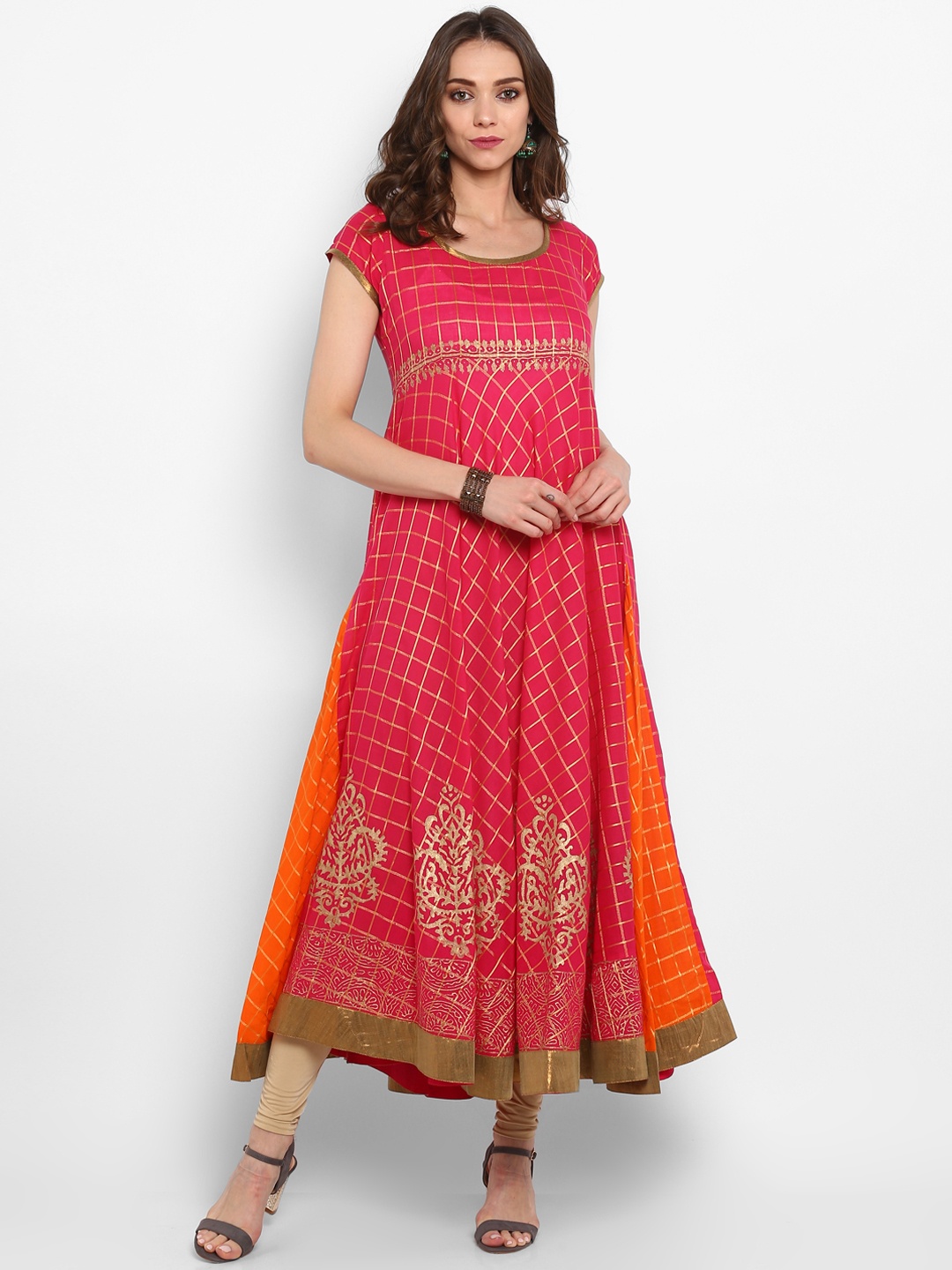 

MBE Women Pink Checked Anarkali Kurta