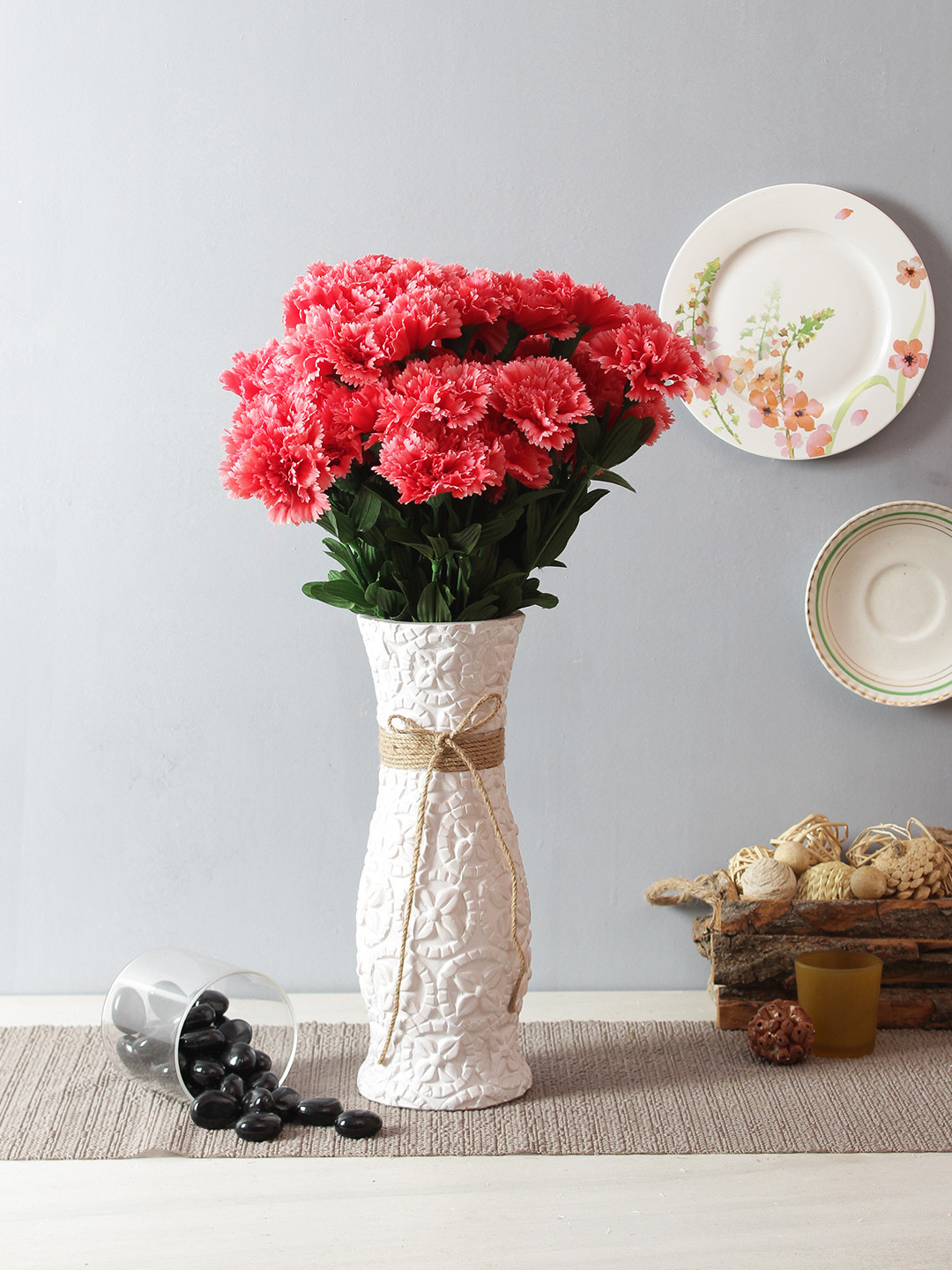 

Fourwalls Set of 2 Pink & Green Artificial Carnation Flower Bunches