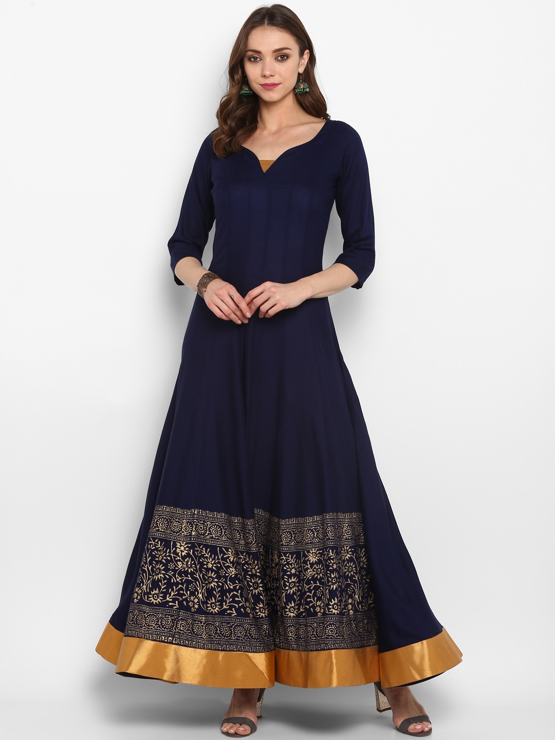 

MBE Women Navy Blue Printed A-Line Kurta