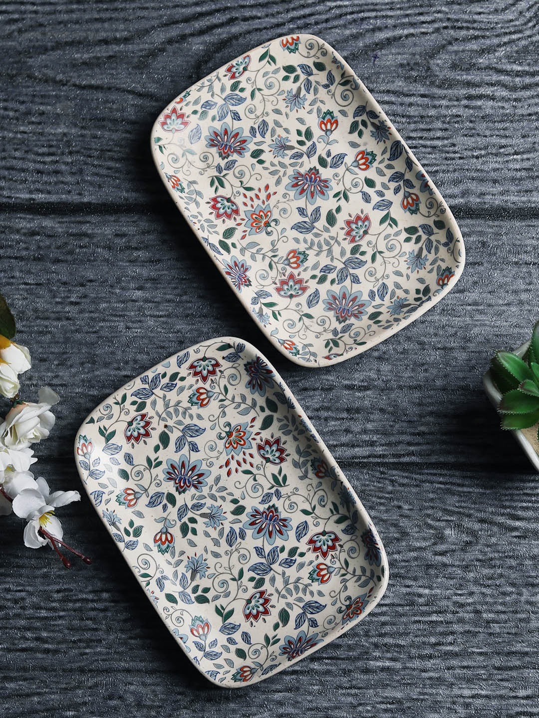 

MIAH Decor Multicoloured 2-Pieces Printed Ceramic Platters, Multi