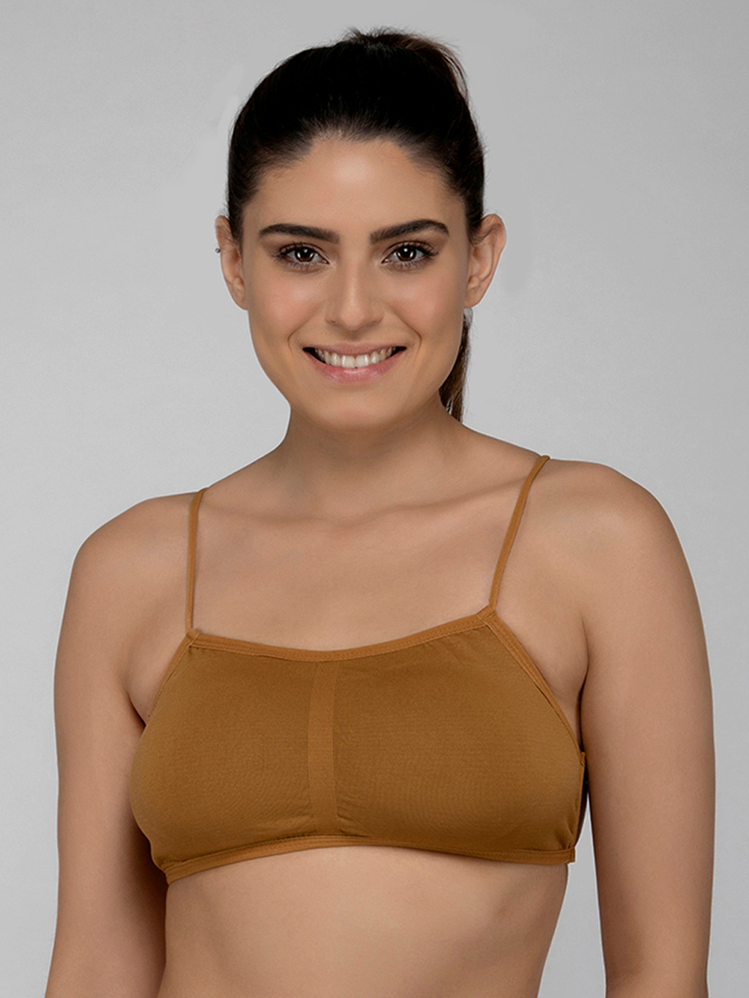 

Laceandme Brown Solid Non-Wired Lightly Padded Camisole Bra 4529