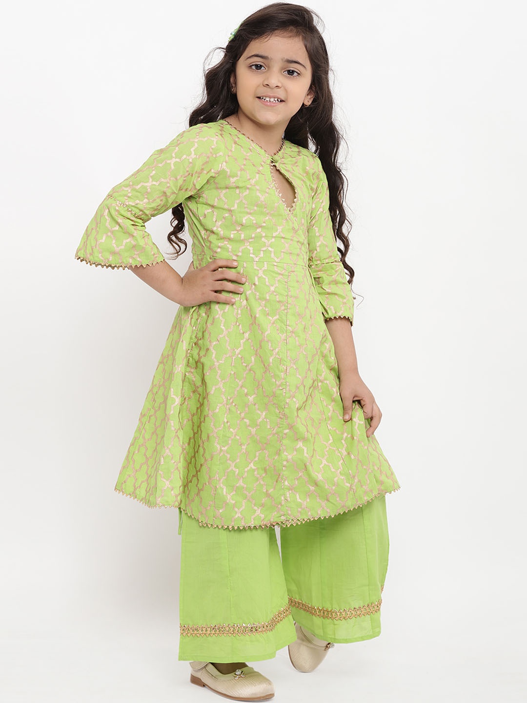 

Bitiya by Bhama Girls Green Printed Kurta with Palazzos