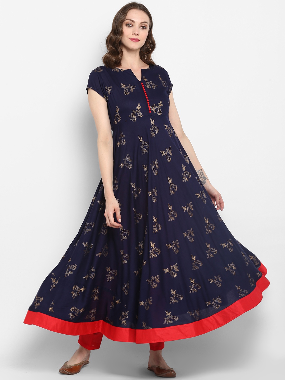 

MBE Women Navy Blue & Beige Printed A-Line Kurta