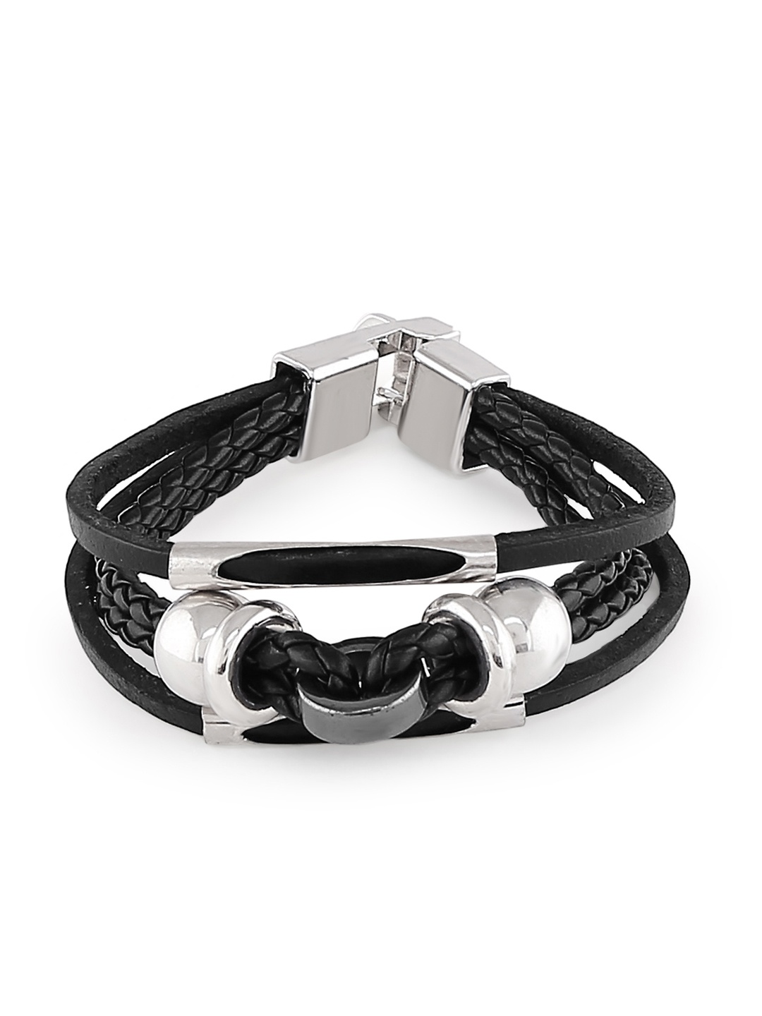 bodha Black Leather Link Bracelet