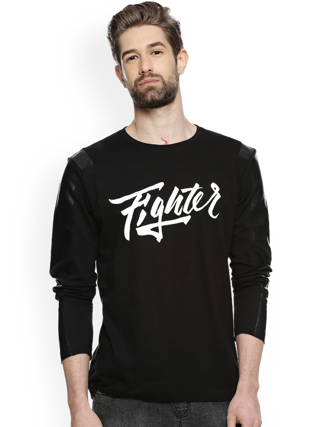 

Campus Sutra Men Black Printed Round Neck T-shirt