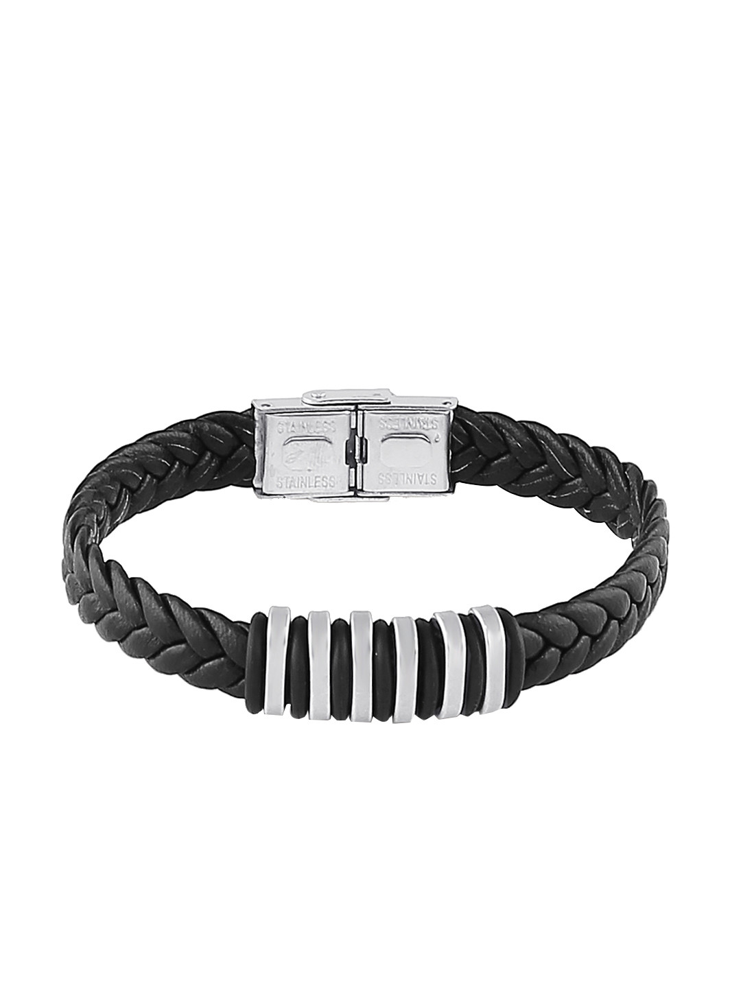 

bodha Men Black Leather Cuff Bracelet
