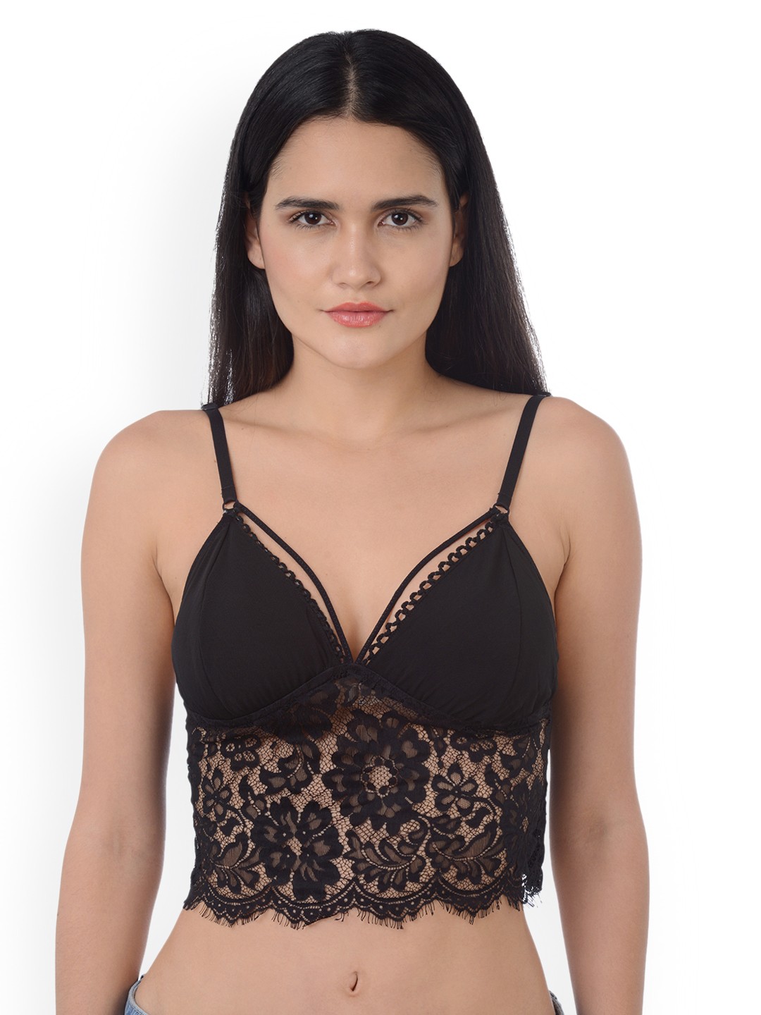 

Da Intimo Black Lace Non-Wired Non-Padded Bralette Bra DI-1069-N