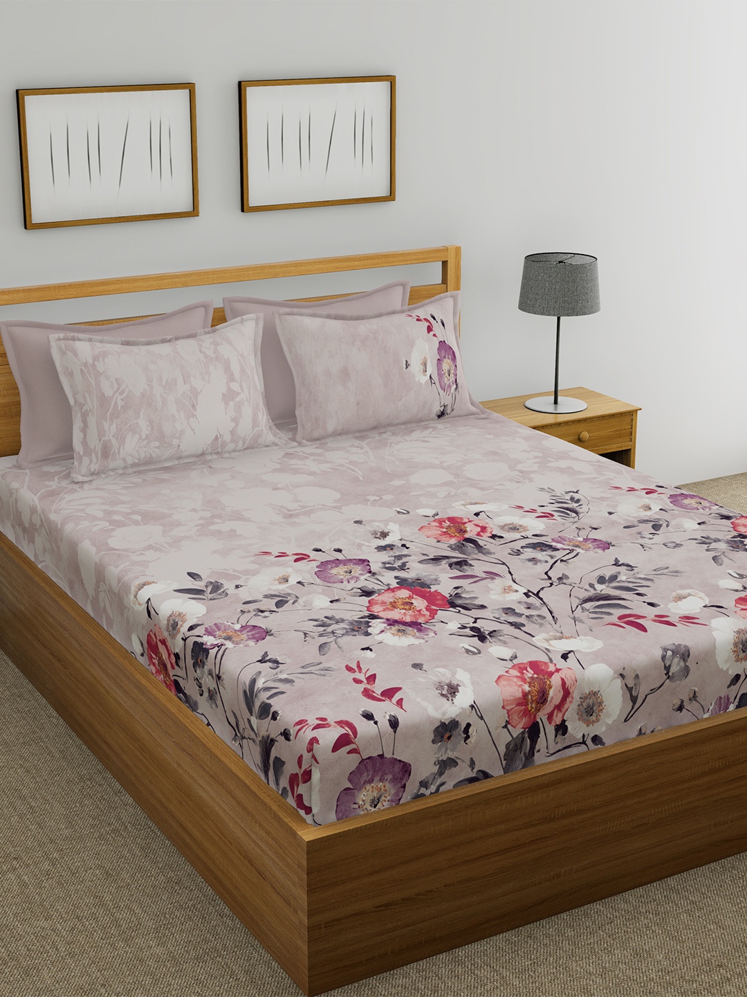 

GM Pink Floral 300 TC Cotton 1 Super King Bedsheet with 2 Pillow Covers