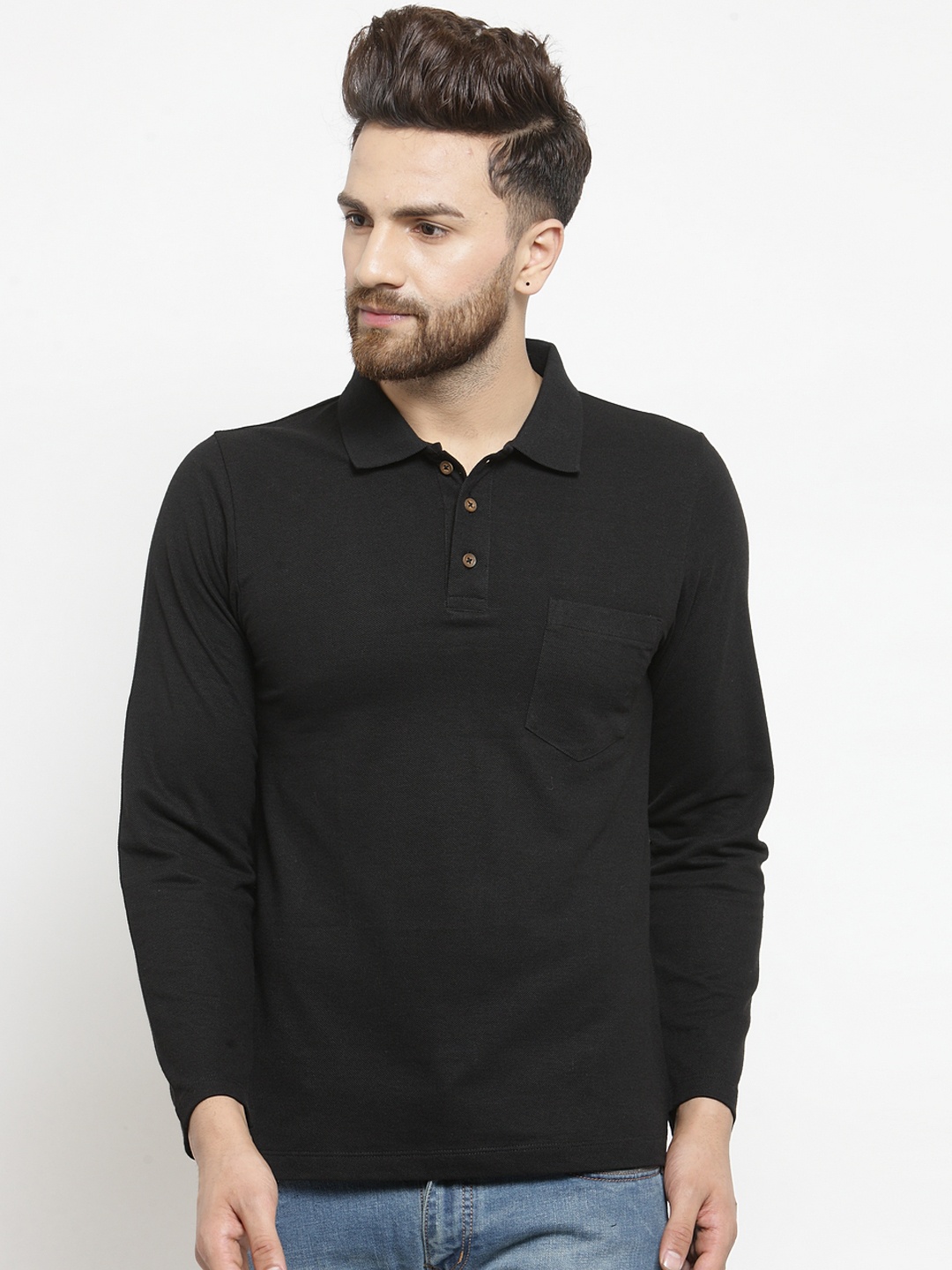 

Kalt Men Black Solid Polo Collar T-shirt