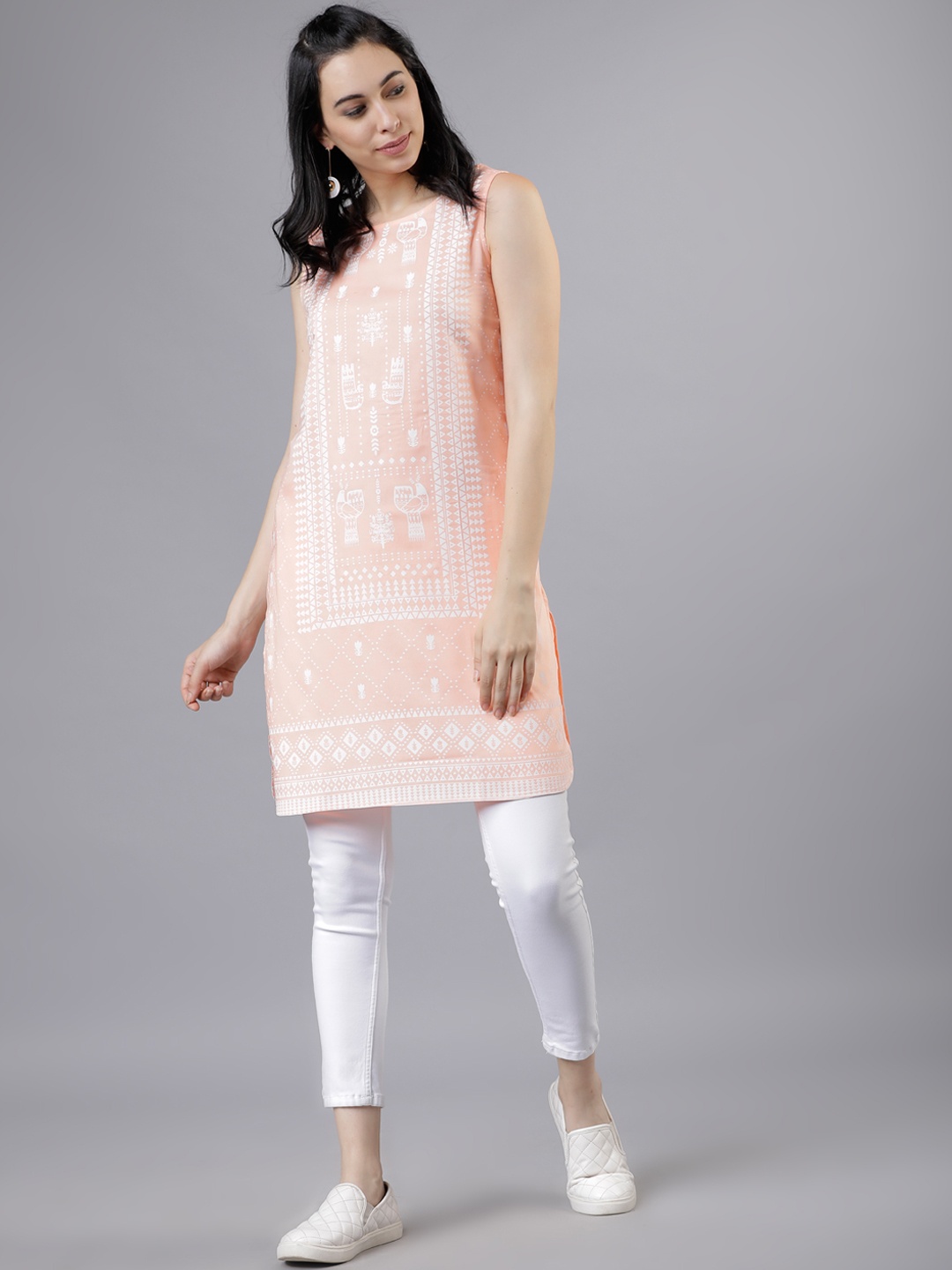 

Vishudh Peach-Coloured Printed Tunic