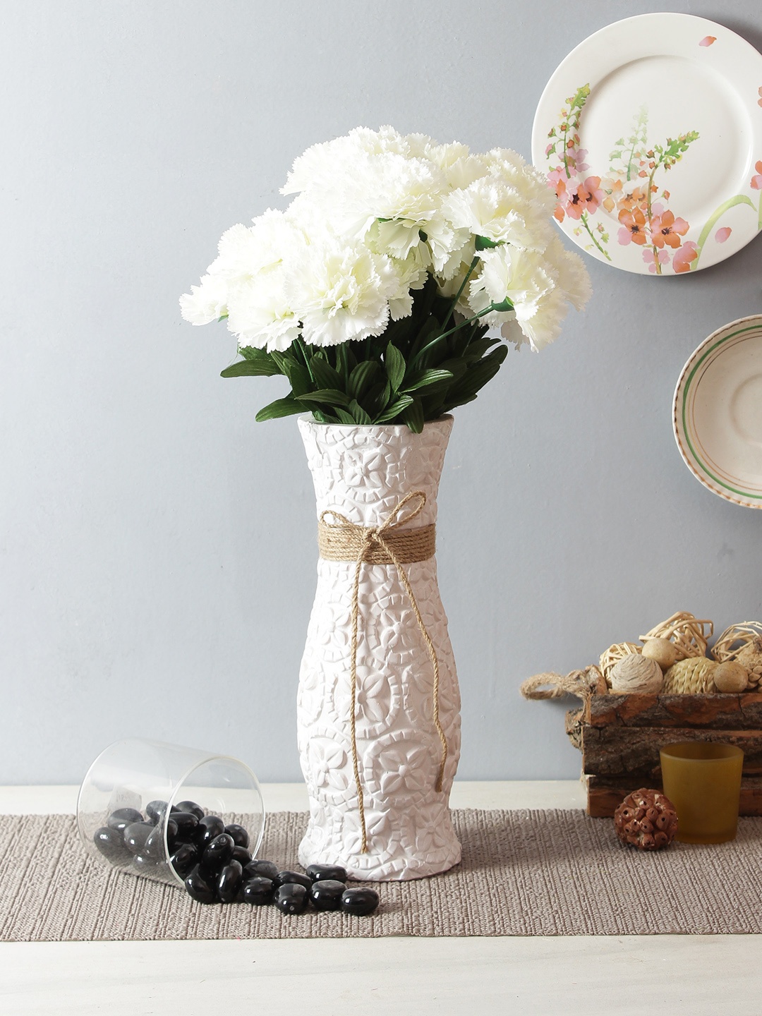 

Fourwalls Set of 2 White & Green Artificial Carnation Flower Bunches