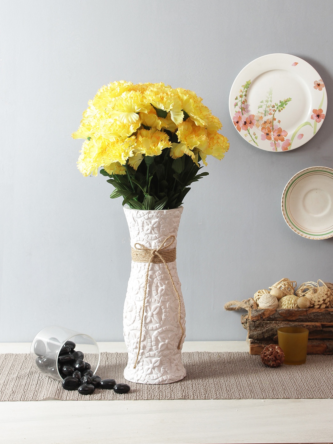 

Fourwalls Set of 2 Yellow & Green Artificial Carnation Flower Bunches