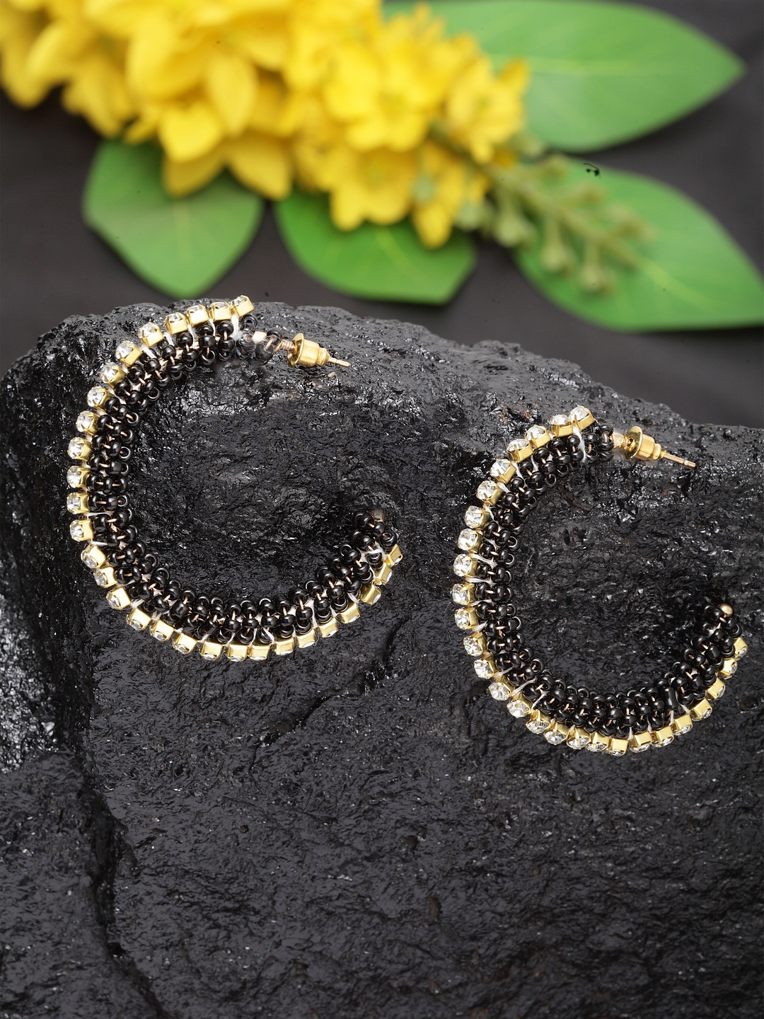 Moedbuille Black & Gold-Plated Circular Half Hoop Earrings