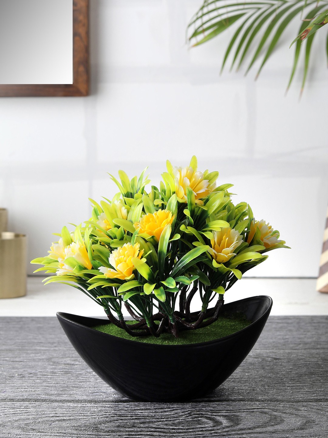 

FOLIYAJ Green & Yellow Artificial Plant With Pot