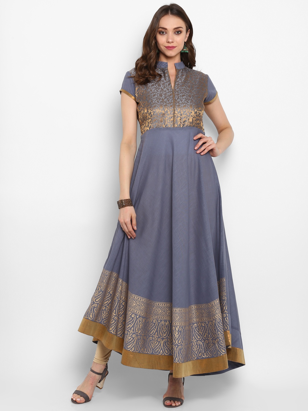 

MBE Women Grey Block Printed Anarkali Kurta