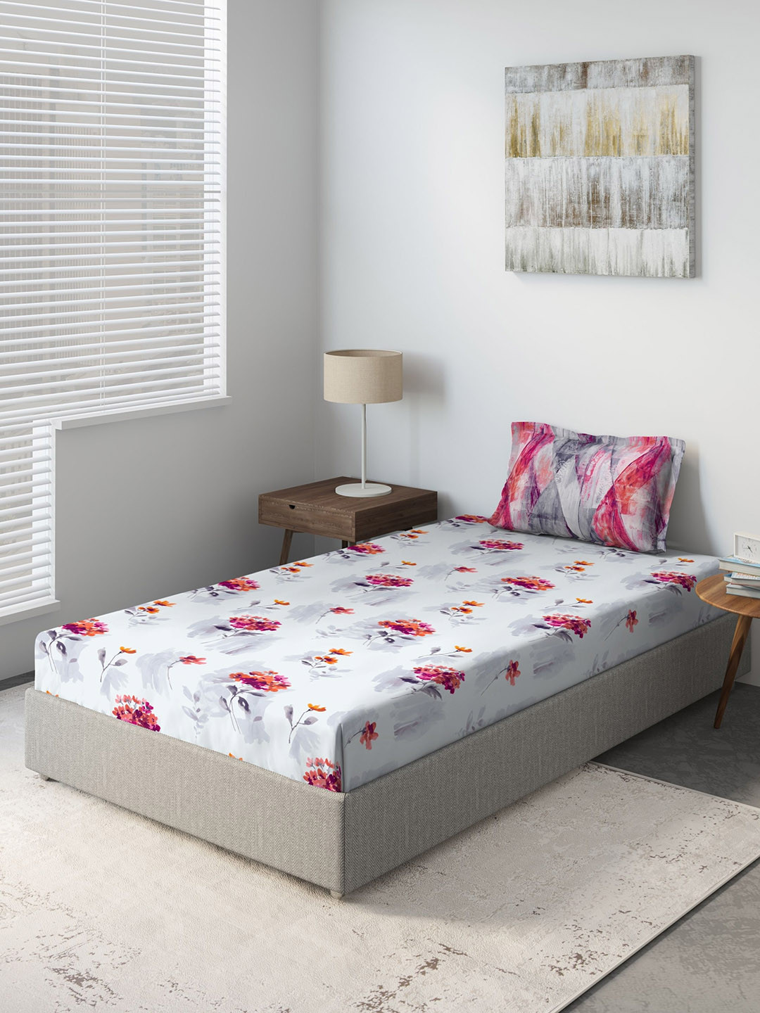 

DDecor Pink & Off-White Floral 140 TC Cotton 1 Single Bedsheet with 1 Pillow Covers
